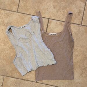 Joah Brown Lace Trim Tank Tops - Light Gray and Taupe